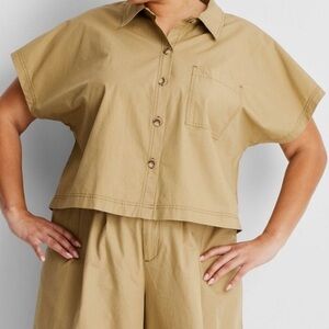 Future collective Short Sleeve Khaki Button up